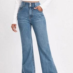 New! SHEIN High Waist Flare Leg Jeans Medium Wash